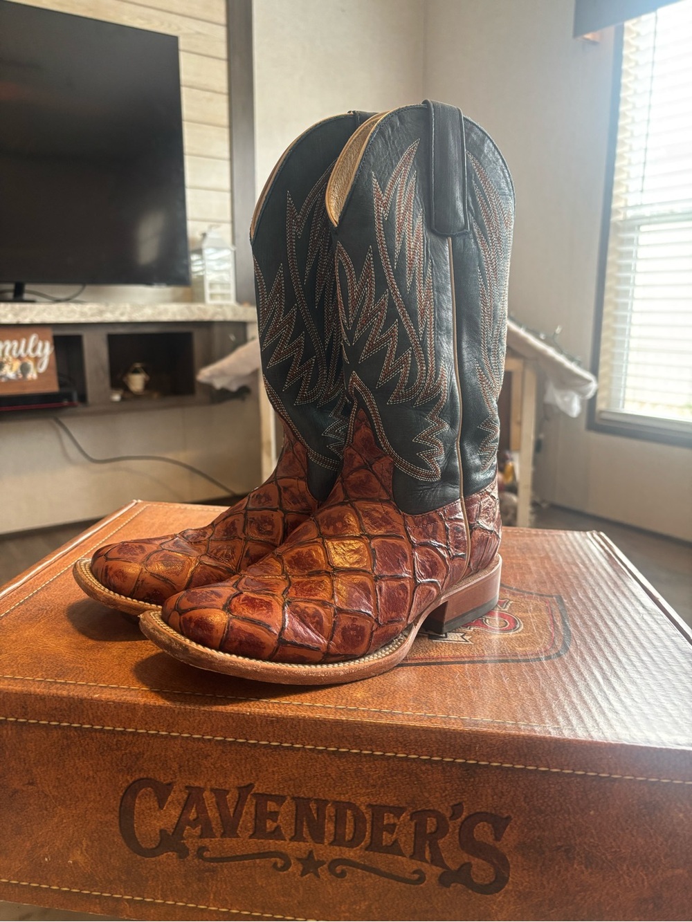 Anderson Bean Brown and Black Kids' Exotic Pattern Cowboy Boots
